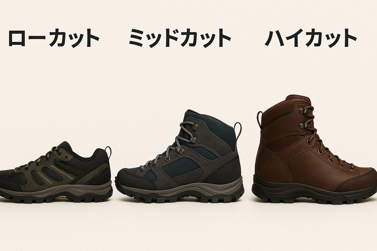 ローカット・ミドルカット・ハイカット登山靴の比較